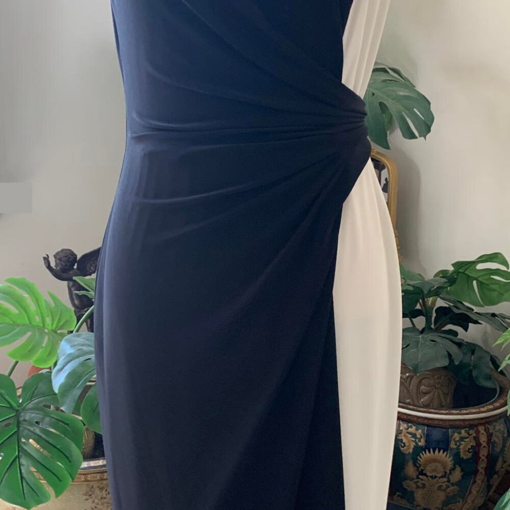 New with tags! Ralph Lauren versatile Dress black/white cascade-drape Size 8 - Picture 2 of 12